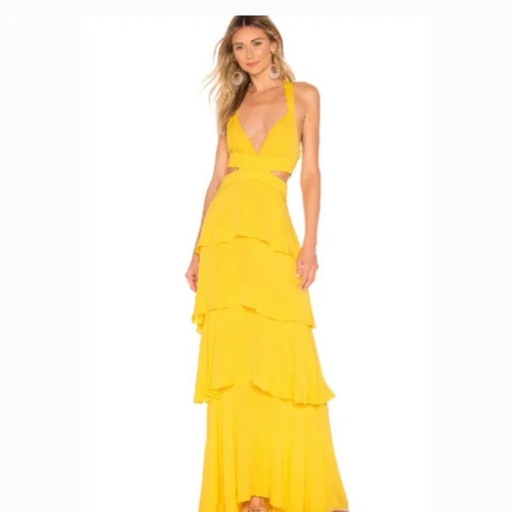 A.L.C. Lita silk yellow tiered ruffle maxi dress NWT